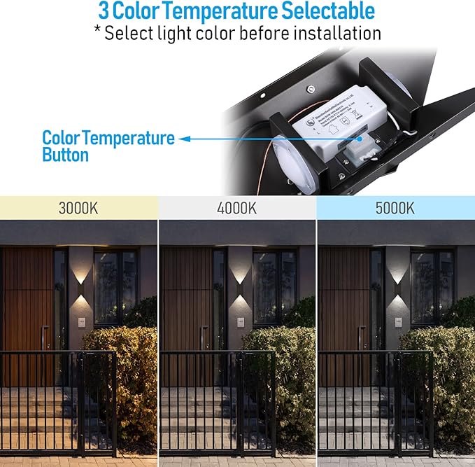 LEONLITE 3CCT LED Up Down Wall Light 100-277V CRI90 IP65 Waterproof Modern Wall Sconce Outdoor Geometry Series 3000K 4000K 5000K Selectable 14.96 Inch Porch Light Oil Rubbed Bronze Pack of 2