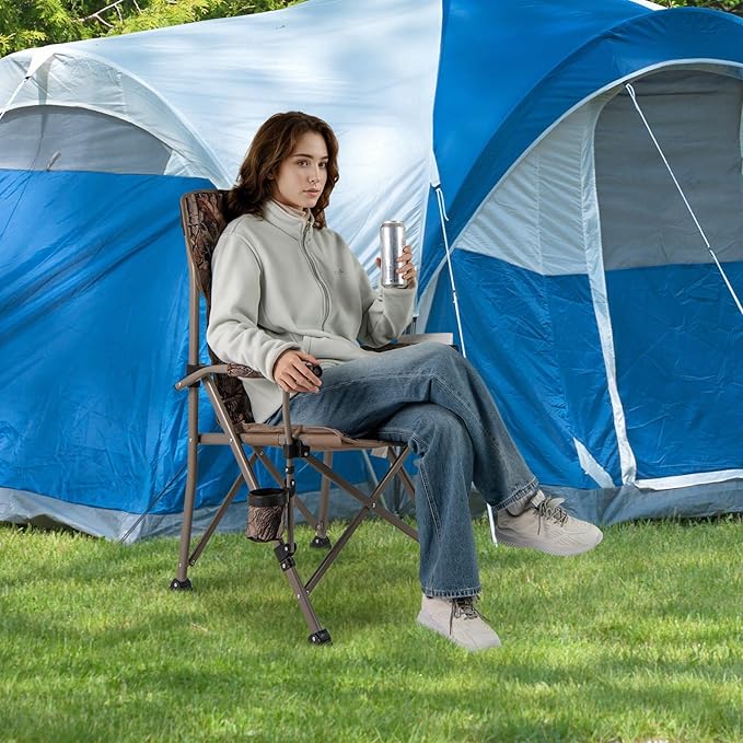 Tangkula Folding Camping Chair Portable Camp Chair with Padded Seat Cup Holder Storage Pocket Outdoor Lawn Chair with Carrying Bag for Fishing Picnic Travel No Assembly Needed