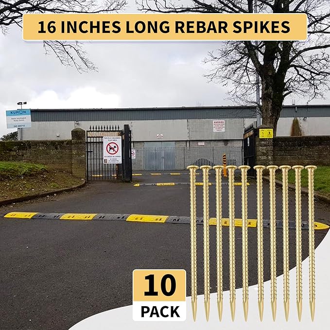 16 Inch Rebar Stakes 1/2 Inch Diameter Galvanized Steel Ground Anchors Heavy Duty Anchoring Spikes for Speed Bump Parking Curb and Tent (10 Pack)