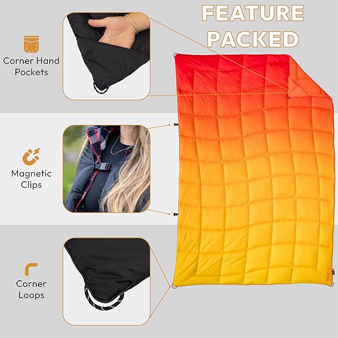 Versatile Packable Outdoor Camping Blanket Puffy Blanket Primaloft® Insulation Warm Durable Lightweight Waterproof Oversize Beach Stadium and More! 55x80 (Strawberry Lemonade)
