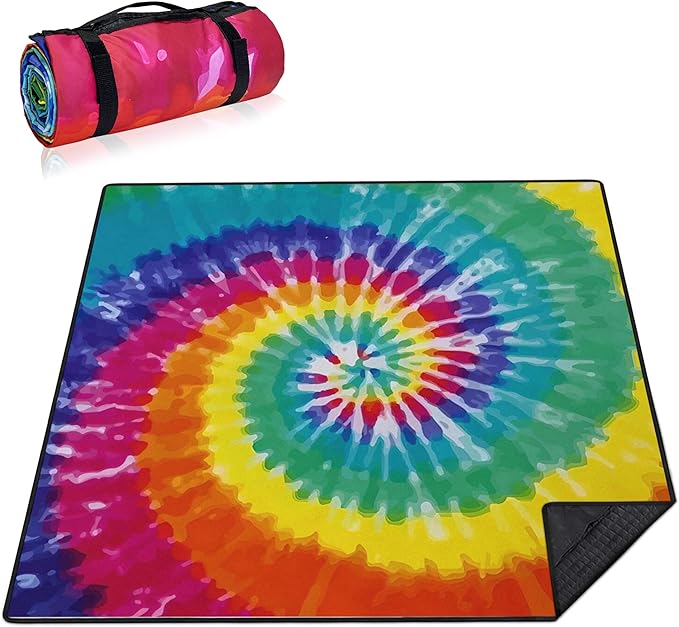 Extra Large Picnic Blankets Waterproof Foldable (80 x 80) Beach Blanket Waterproof Sandproof3-Layer Thicking Mat Outdoor Packable Camping Blanket(tie-dye)