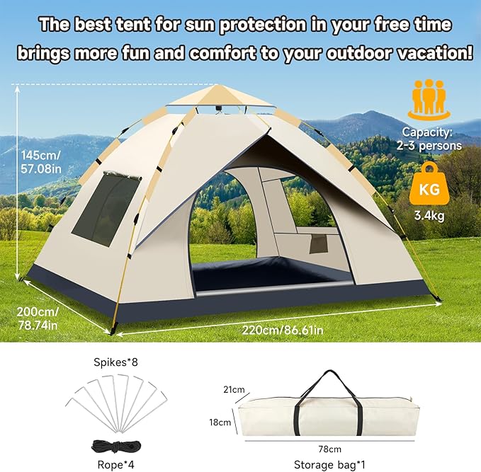 SAN LIKE Camping Tent 2/3/4 Person Instant Easy Pop Up Tents for Camping Lightweight Backpacking Automatic Family Easy Set Up TentPortable Dome Tent for Camping Hiking Traveling