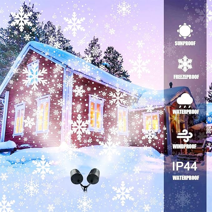 Christmas Snowflake Projector Lights Outdoor - Double Head Dynamic Snowflake Projector Lights with Waterproof Holiday Decorative Lighting for Indoor Outdoor Xmas Party Yard Wall Decor
