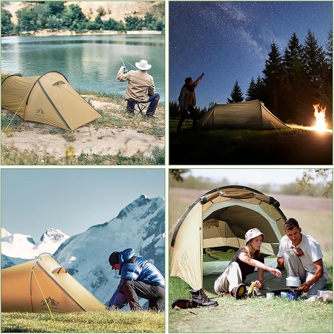 Night Cat Ultralight Tunnel Tent: Waterproof Lightweight Two People Backpacking Tent for Outdoor Camping Hiking Treeking with Double Layers Aluminum Poles and Footprint