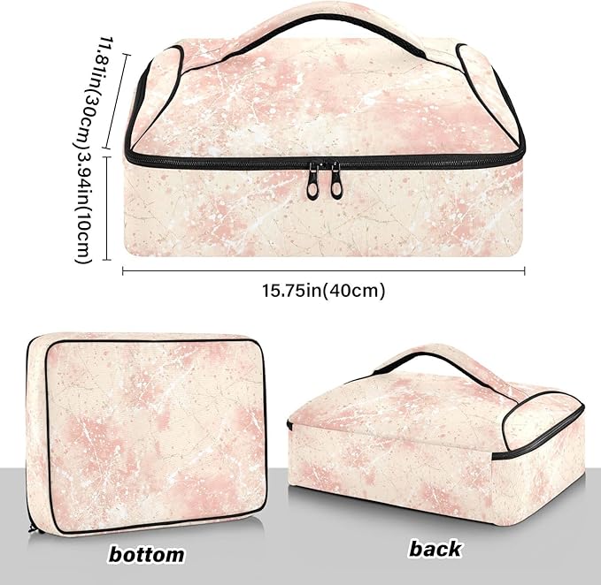 Casserole Carrier Soft Delicate Pattern Light PinkInsulated Casserole Carrier for Hot or Cold Food Thermal Lunch Tote for Potluck Parties Picnic Beach Fits 9 x 13 Inches Baking Dish