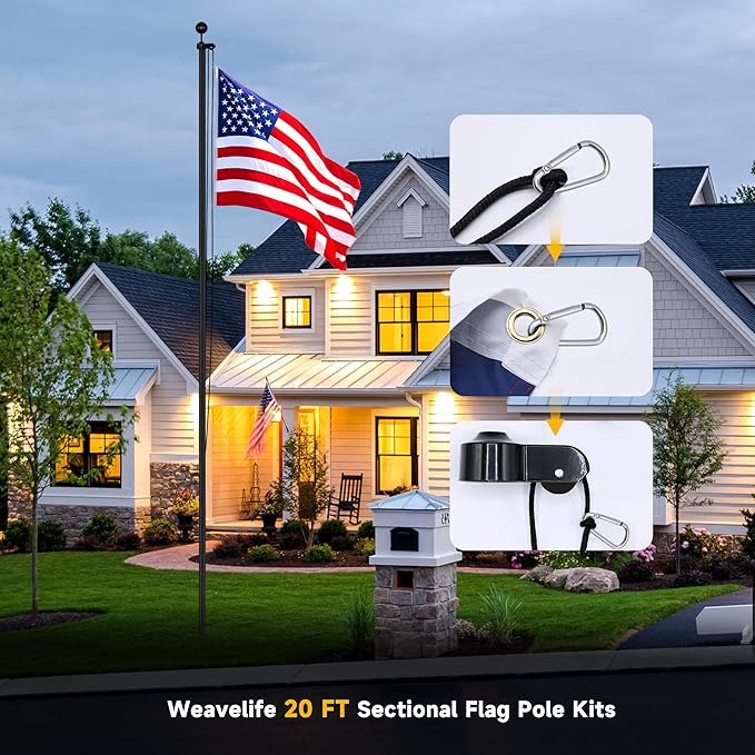 20FT Sectional Flag Pole Kit for Outside in Ground 14 Gauge Extra Thick Heavy Duty Aluminum Outdoor Flagpole for Residential or Commercial Flag Included