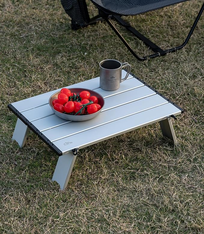 iClimb Ultralight Compact Mini Beach Picnic Folding Alu. Table with Carry Bag Two Size (Silver - S)