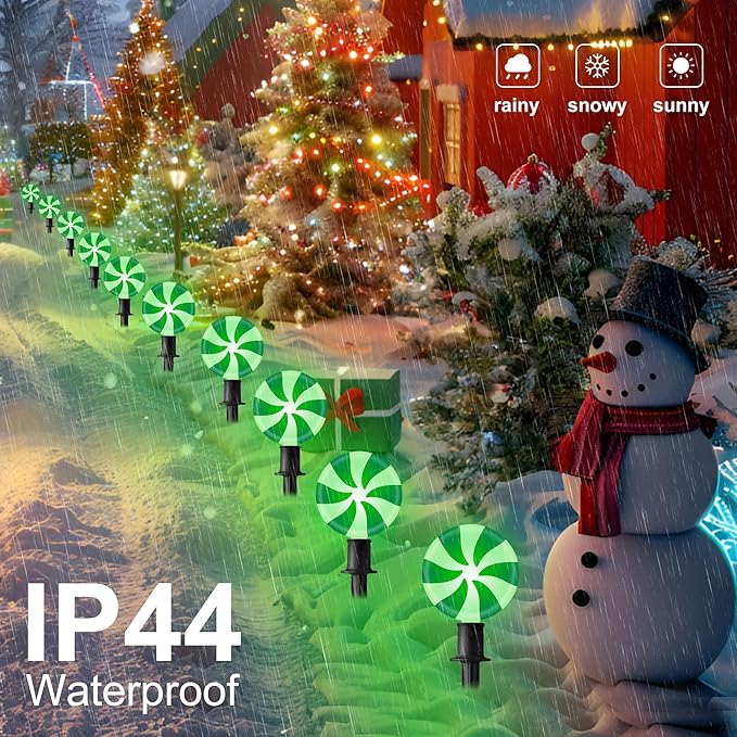 Ultimate Unicorn Christmas Lollipop Pathway Lights for Christmas Decoration 10 LED Christmas Peppermint String Lights Green Lollipop Pathway Lights with Stakes for Garden Christmas Decor
