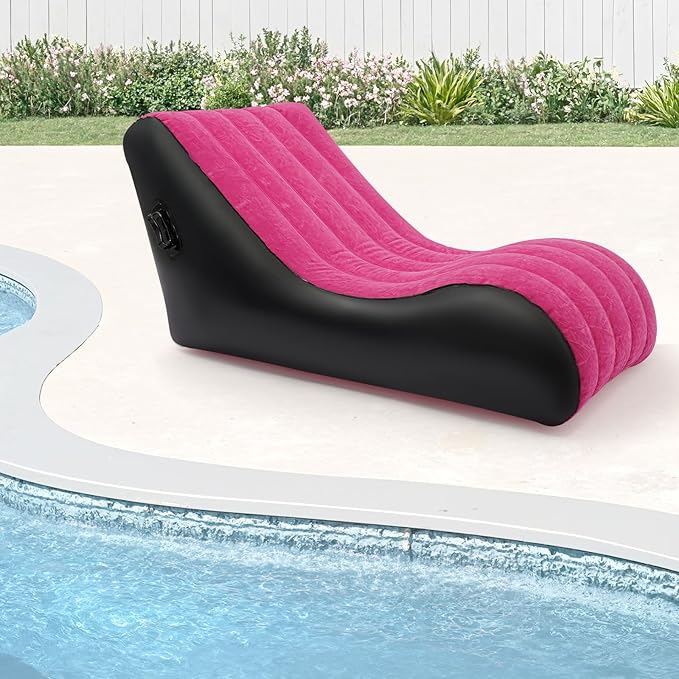 Air Mattress Bed S-Shape Inflatable Sofa with Pump Inflatable Chair Air Couch Flocked Surface Waterproof Portable Blow Up Bed for Camping Lounge Beds for Afternoon Rest (Pink)