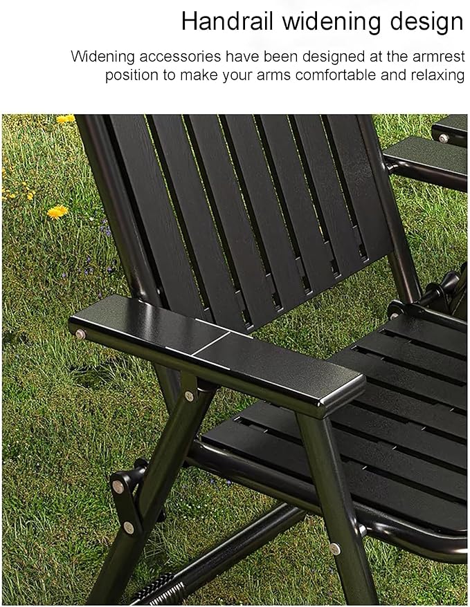 Foldable Outdoor Chair with Widening Armrests Portable Camping Beach Chair (Reinforced Black)