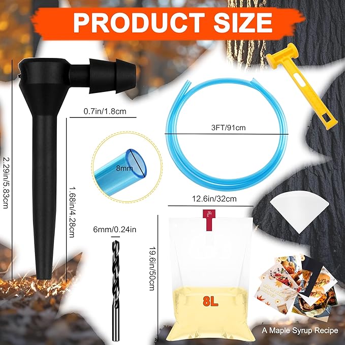 Maple Syrup Tree Tapping Kit with 8L Bags &amp Maple Syrup Cone Filter Holder Stand