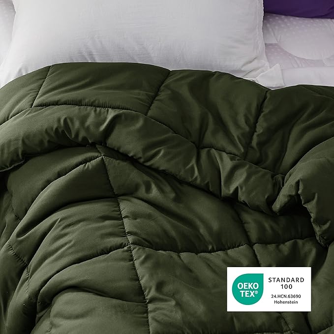 Bedsure Comforter Duvet Insert - Quilted Comforters Twin Size All Season Duvet Down Alternative Bedding with 8 Tabs Gifts for Women/Men Olive Green Twin 88 x 68 Inches