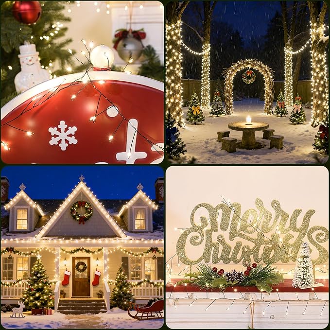 Fairy Lights Plug in 65Ft 1000LED Warm Christmas Wreath Twinkle Lights with Timer Remote Waterproof Firecracker Firefly Cluster String Light for Bedroom Graland Party Tree Decor Black Wire