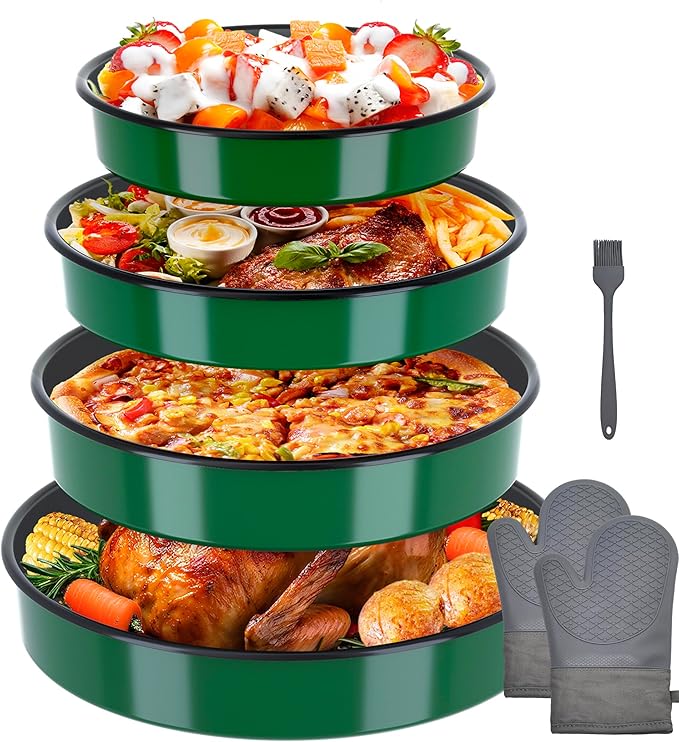 Enamel Pizza Pan Set Round Baking Pans for Oven Roasting Chicken Roast &amp Ham Dish 4-Pack 9/10/12/14 Inch Non-Stick Heat Resistance Dishwasher Safe Wife &amp Mother's Valentine Easter Gift Cake P