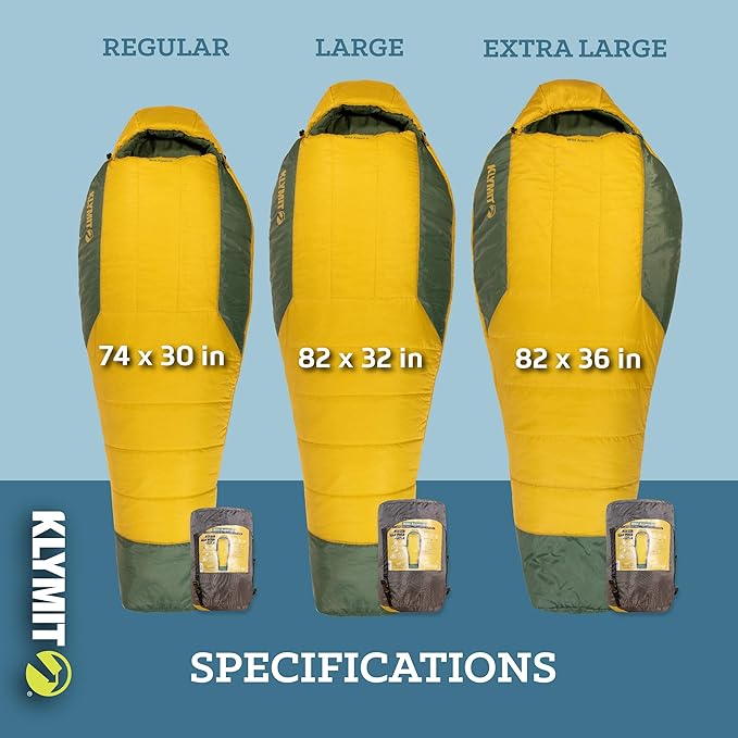 Klymit Sleeping-Bags KLYMIT Wild Aspen Lightweight Mummy Sleeping Bag Best Gear for Cold Weather Camping Hiking Backpacking Pair with Static V Sleeping Pad (Size Regular to XL)