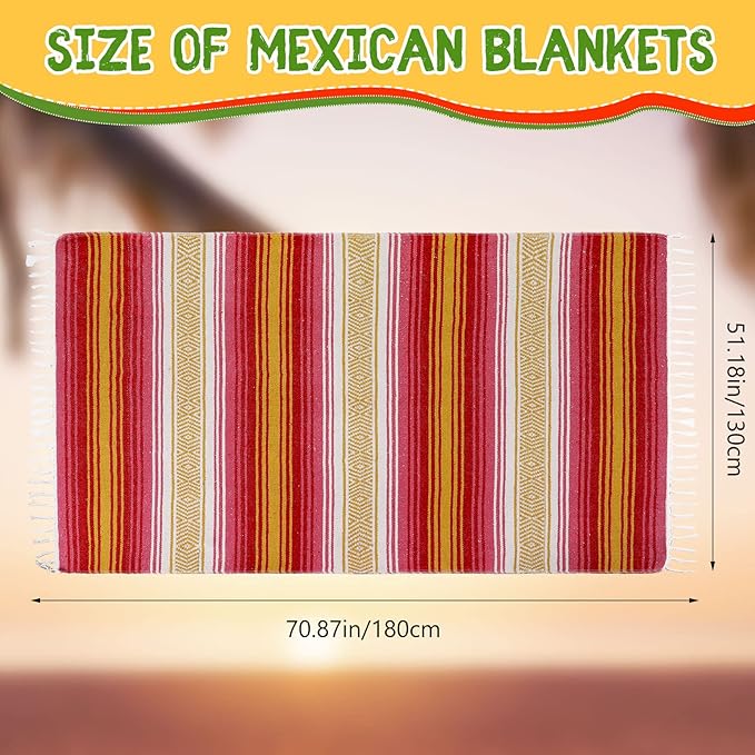 Macarrie 12 Pcs Mexican Beach Blankets Bulk Large Thick Serape Blanket Colorful Striped Yoga Throw for Outdoor Beach Park Picnic Car Couch Home