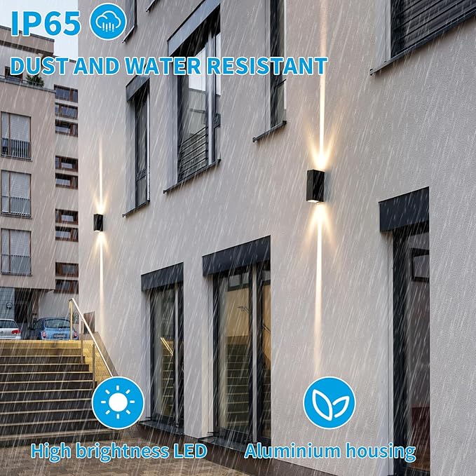 Outdoor Wall Light 2Pack LED Up and Down Lights IP65 Aluminum Waterproof Outdoor Wall Lamps Modern Porch Lantern Spotlights 3000k 6W Black Exterior Wall Sconces