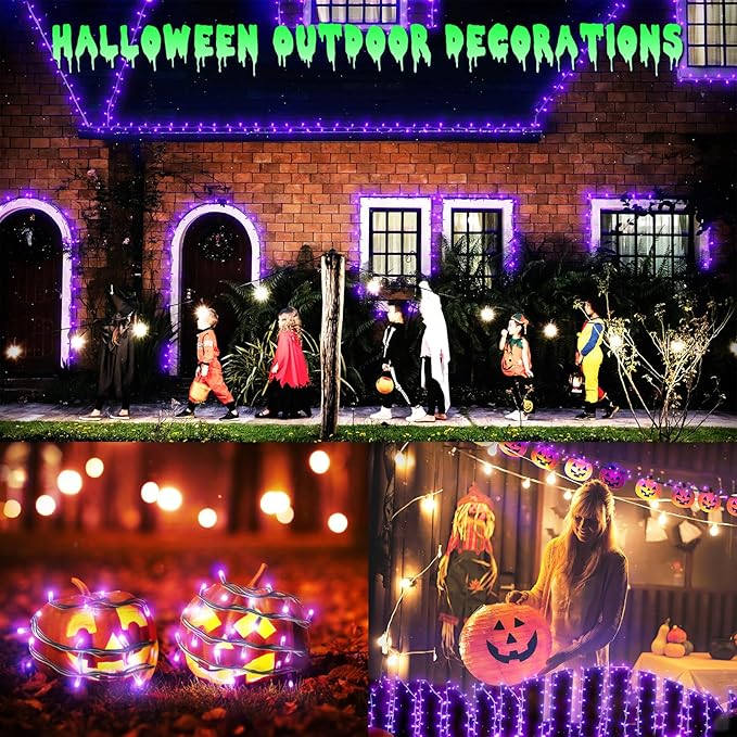 New Upgraded Orange and Purple Solar Halloween Lights 19 Modes 2 Pack Total 144FT 400 LED Solar String Lights Outdoor Waterproof Solar &amp USB Rechargeable for Halloween Decorations Orange &amp P