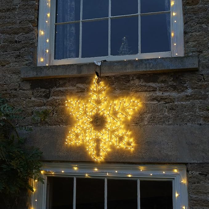 DBFAIRY 27 Christmas Big Snowflake Hanging Lights Outdoor Christmas Lights Plug in Window Snowflake Sculpture Light with Long 16.8ft Leading Cable for New Year Wall Window Porch Decor