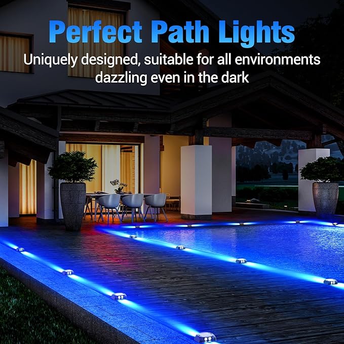 Quntis Solar Deck Lights Outdoor Waterproof 12 Pack Driveway Light Solar Dock Lights IP65 LED Warning Step Light Dusk to Dawn All Night Lighting Driveway Sidewalk Pathway Yard Garden Decor Blue