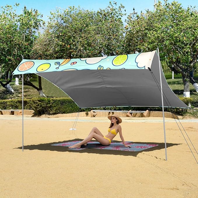 Cartoon Clouds Simple Strokes of Fruits Seamless Image Camping Sun Shelter Beach Tent Portable Beach Sun Shade Outdoor Canopy for Camping Trips Fishing Picnic