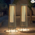TRIROCKS Outdoor Floor Lamp 2 Piece Solar Powered Lantern Wicker Solar Patio Lamp with Olifen Rope Waterproof Rattan Outside Solar Deck Light for Patio Garden Lawn Yard (Grey)