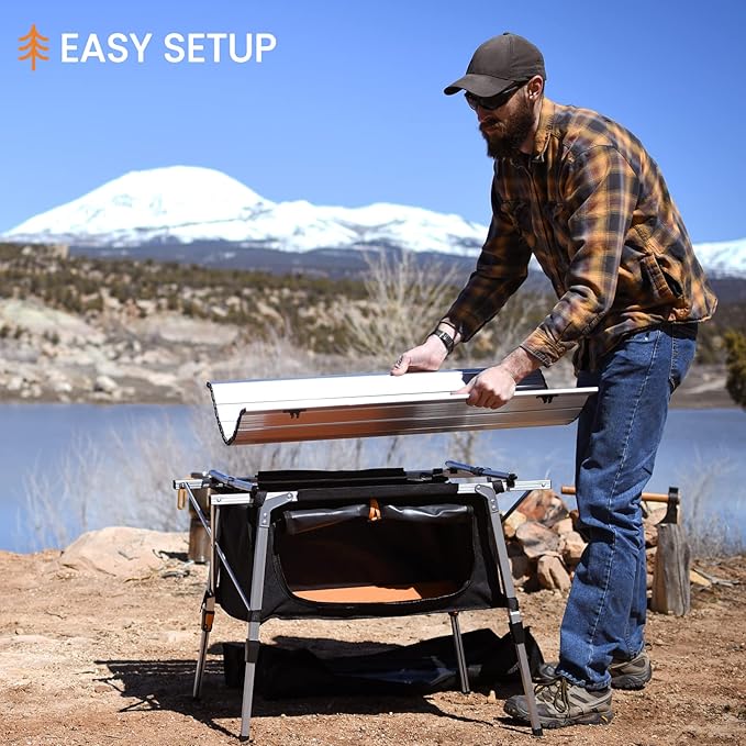 HEYTRIP Folding Camping Table with Storage Bag Roll-Up Aluminum Portable Beach Table Adjustable Height Picnic Table Grey