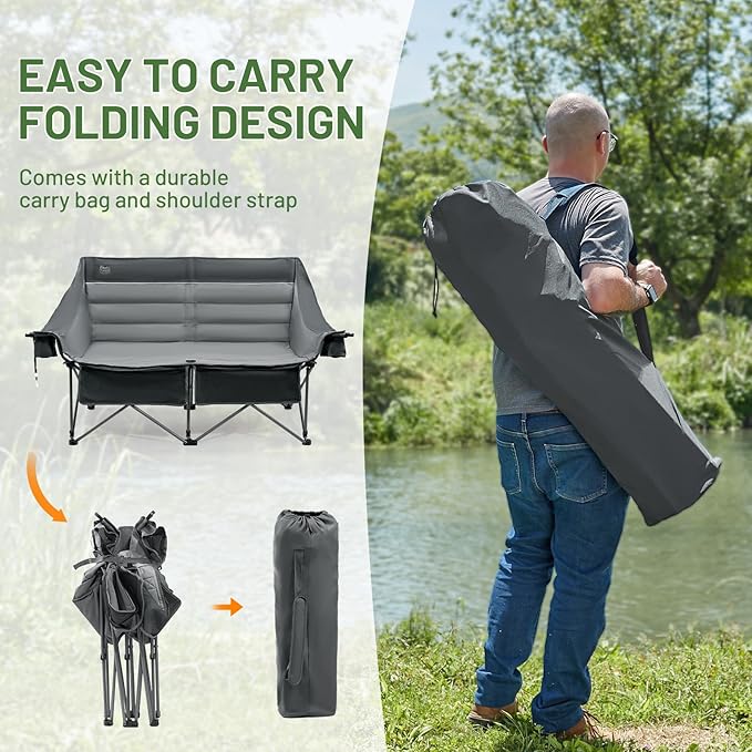 Timber Ridge 600 lbs Double Camping Chair Ultra-Wide Heavy Duty Outdoor Folding Camp Couch Loveseat Camping Chairs Perfect for Campsites Patio/Lawn Soccer Games or Other Youth Sports Supports