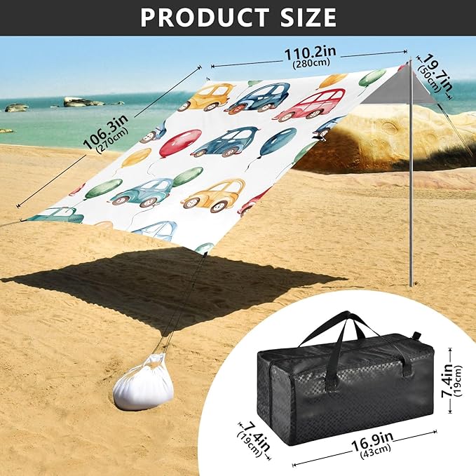 Cars Balloons Camping Sun Shelter Beach Tent Portable Beach Sun Shade Outdoor Canopy for Camping Trips Fishing Picnic