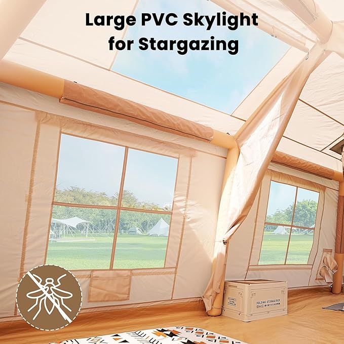 Inflatable Tents for Camping Blow Up Tent with Hand Pump Easy Setup Inflatable Hot Tent with Stove Jack Waterproof Oxford Air Glamping Tents for Camping Adult 4 Person Upgrade Version