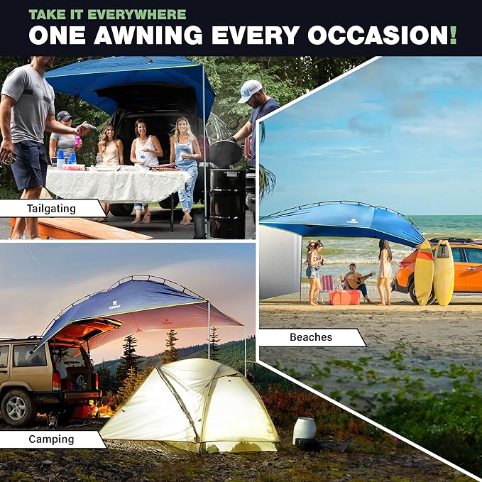 KNOX Universal Canopy Tent for Camping Pop-Up Canopy Tent Awning with Sidewall Compatible with Truck Tailgate SUV RV Van Portable Teardrop Awning Shade for Camping Beach Picnics (Blue)