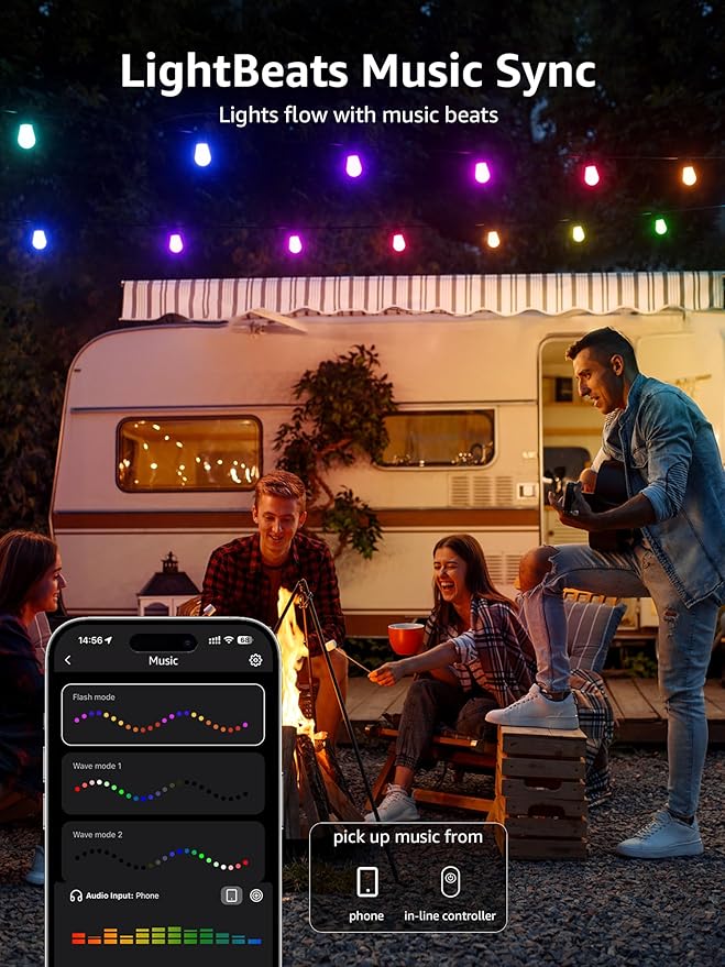 Lepro ZB1 AI Smart Outdoor String Lights APP Control 100(88+12) ft RGB+IC+Warm White Outdoor Light 30 LED Bulbs NOT Extendable Alexa Google Enabled Music Sync NO Remote 2.4 GHz WiFi+Bluetooth