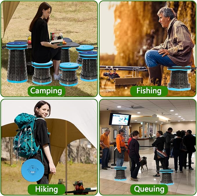2026 Upgraded XXL Collapsible Stool with Thick Cushion19.7H-11.8D Telescoping Folding Stool for Adults More Sturdy Camping Stools with Load Capacity 1000lbs for OutdoorGardenFishingHiking
