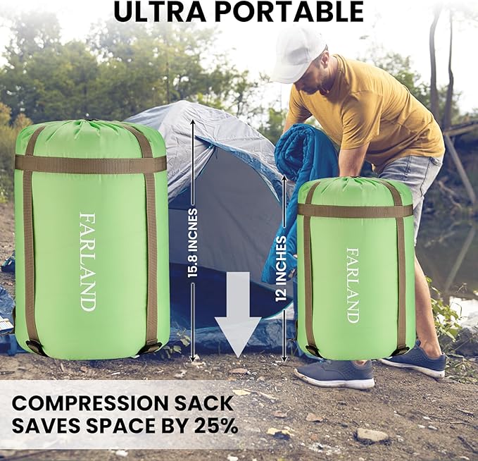 FARLAND Sleeping Bags 30℉ for Adults Teens Kids with Compression Sack Portable and Lightweight for 3-4 Season Camping HikingWaterproof Backpacking and Outdoors