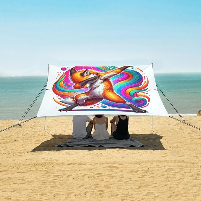 ALAZA Fox Dabbing Beach Tent Sun Shelter UPF50+ Protection Beach Shade Canopy w/ 4 Sandbags for Outdoor Camping Fishing Backyard Fun Picnic 10x9 ft