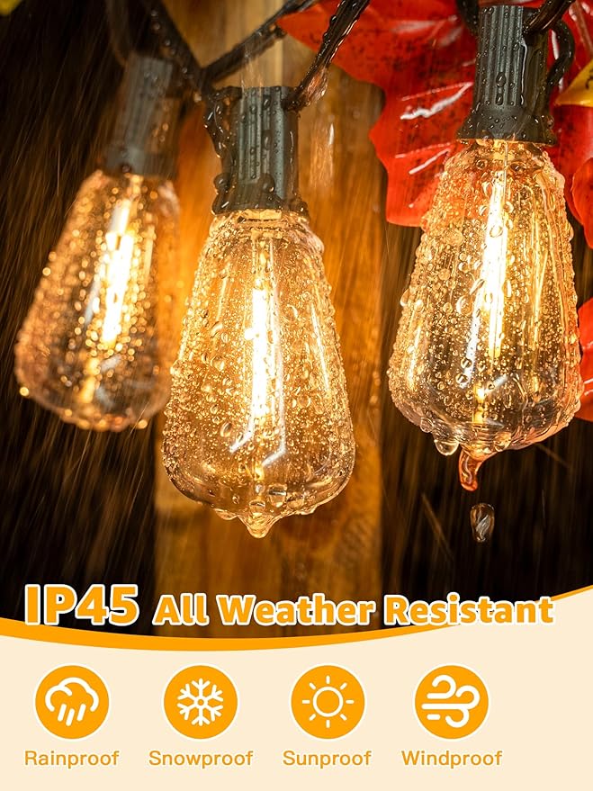 Outdoor String Lights Dimmable with Remote 100 FT Outdoor Lights with 2 Timer and 3 Mode Waterproof &amp Shatterproof Patio Lights 2200K Energy Saving String Lights 3 Spare Bulbs for Patio Yard