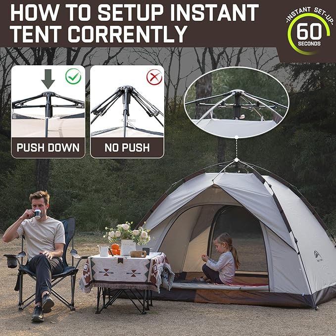 Happy Travel 1/2/3/4 Person Camping Tent Instant Easy Pop Up Tents for CampingAutomatic Waterproof Family Camping Tent Easy Set Up TentPortable Windproof Dome Tent for Camping Hiking &amp Traveli