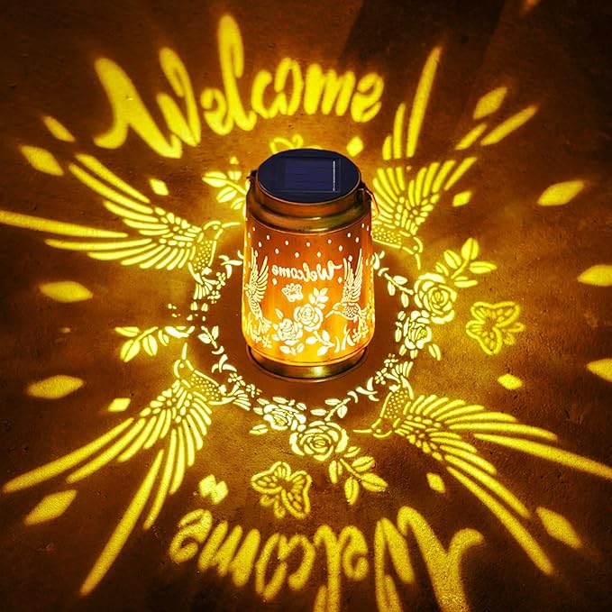 Solar Lanterns Outdoor Waterproof Hummingbird Butterfly Garden Decor Gifts for Women Mom Grandma Hanging Solar Lights Metal Solar Decoration Outside for Yard Patio Backyard Porch
