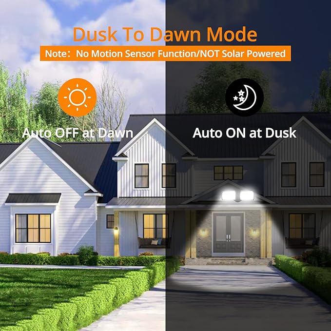 UME 2-Pack 19W Dusk to Dawn LED Security Light Outdoor 2 Adjustable Head 2000LM 5000K IP65 Waterproof Super Bright Flood Light with Photocell for GarageYardExteriorEntryway(Black)