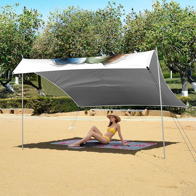 ALAZA Dog Golden Retriever Beach Tent Sun Shelter UPF50+ Protection Beach Shade Canopy w/ 4 Sandbags for Outdoor Camping Fishing Backyard Fun Picnic 10x9 ft
