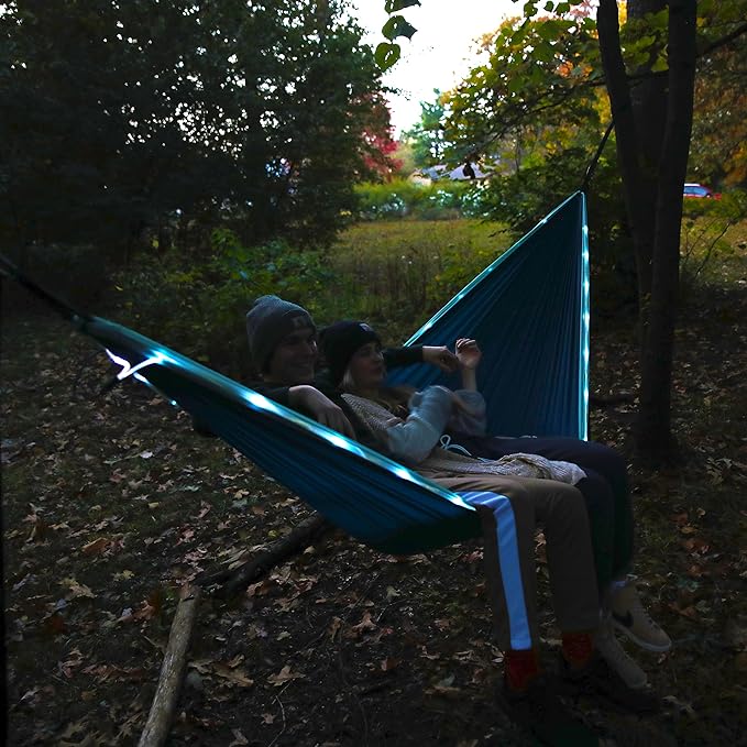 Equip Outdoors Portable Camping Illuminated Hammock Hanging Kit Included Two Person Light Up Hammock Blue 124'' L x 77'' W (99554)