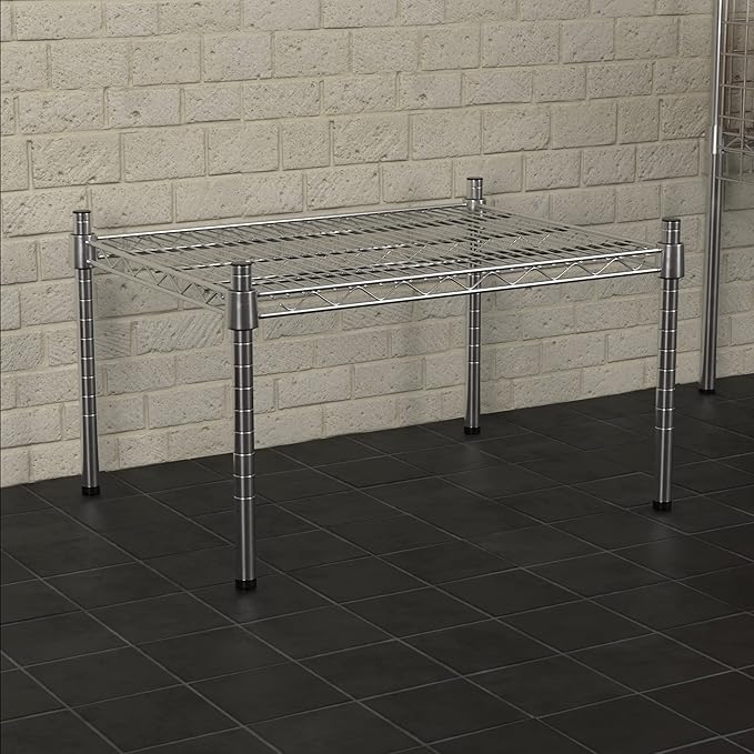 18 x 24 NSF Chrome Wire Stationary Dunnage Storage Rack with 14 Posts Ideal for Commercial Kitchen Home Garage Warehouse Shelters