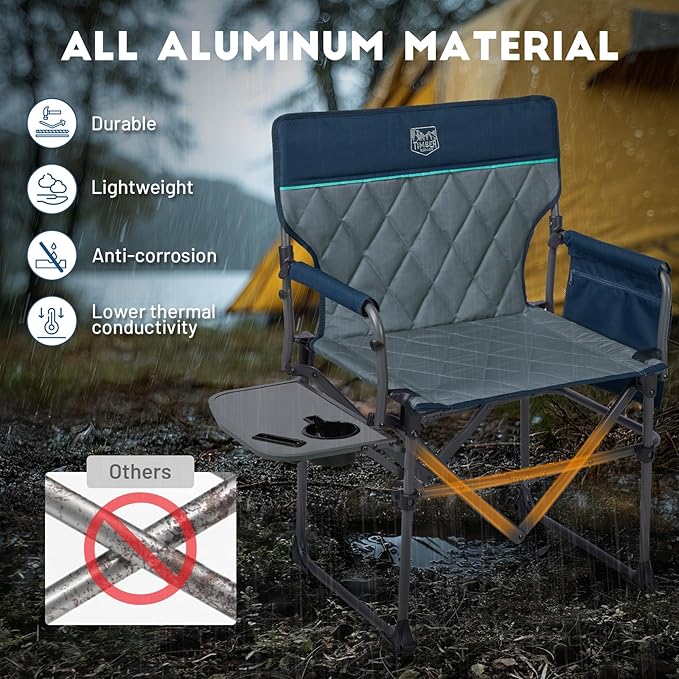 TIMBER RIDGE 2 Pack Camping Directors Chairs with Side Table Pockets Portable Folding Heavy Duty Lawn Chair for Outdoor Fishing Trip Picnic Concert 400lbs Blue