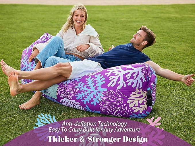 AlphaBeing Inflatable Lounger Air Sofa Portable Inflatable Couch Mesh Hollow Air Hammock Anti Leakage Air Chair for Outdoor Camping Beach Traveling