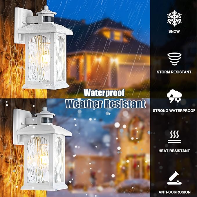 Motion Sensor Outdoor Wall Sconce White Dusk to Dawn Motion Sensor Lighting Smart &amp Waterproof Wall Lights &amp Exterior Light Fixture Porch Lights with Rippled Glass for Garage House