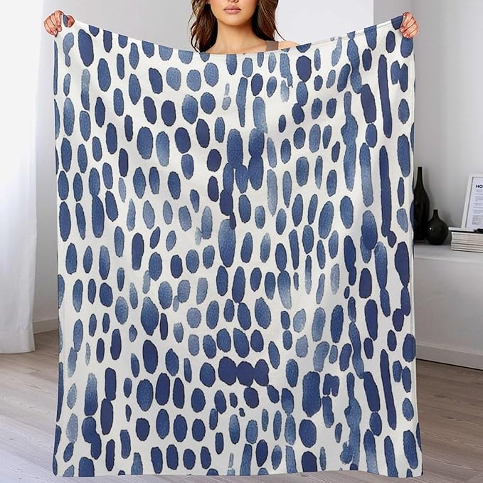 ArogGeld Watercolor Indigo Cheetah Print Soft Luxury Flannel Blanket Blue and White Animal Print Leopard Fluffy Lightweight Blanket for Living Room and Bedroom 70x80in Birthday Gift to Grandparents