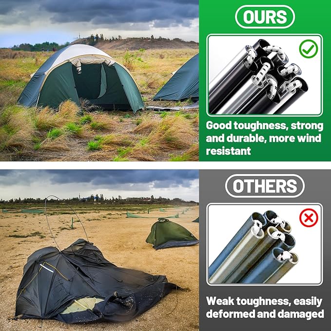 Aluminum Tent Poles Replacement - Pre-Assembled Tent Poles Stakes Fits Both Female and Male Ends - Lightweight Tent Pole Repair Kit for Hiking Camping Backpacking Tent 20FT