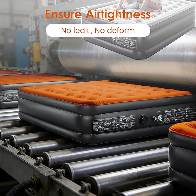 Lamberia Air Mattress with Built in 2 Purpose Pump 18 Raised 660lbs Max Comfort Inflatable Mattress Blow up Mattress Portable Air Bed for Camping Guests Home Colchon(Orange BlackQueen)