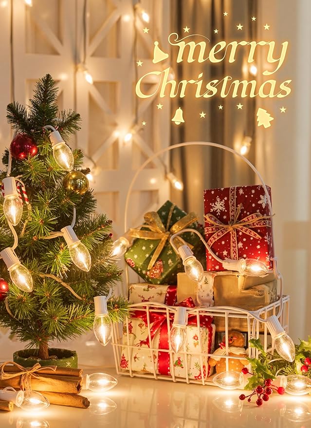 Vintage C9 LED Christmas Lights Outdoor 50Ft C9 String with 50 Shatterproof Colorful Bulbs Waterproof Connectable Christmas Tree Lights for Roofline Holiday Garden Party Xmas Decorations