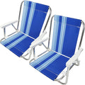 Beachland 1 Position Aluminum Folding Sand Chair with Armrests - Lightweight Beach Chair - Small and Portable (2 Pack Blue Stripes)